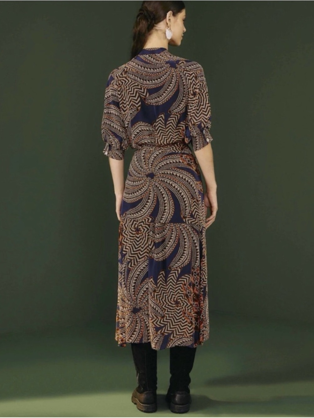 FARM Rio Navy & Brown Printed Tie-Waist Midi Dress- missing belt- - Picture 3 of 6